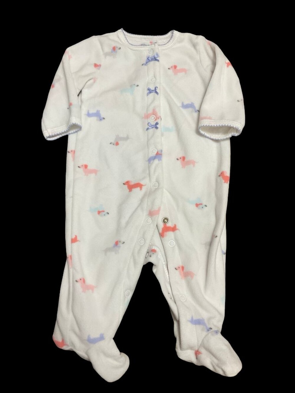👣 5/$25 - White Dachshund Print Fleece Sleeper
